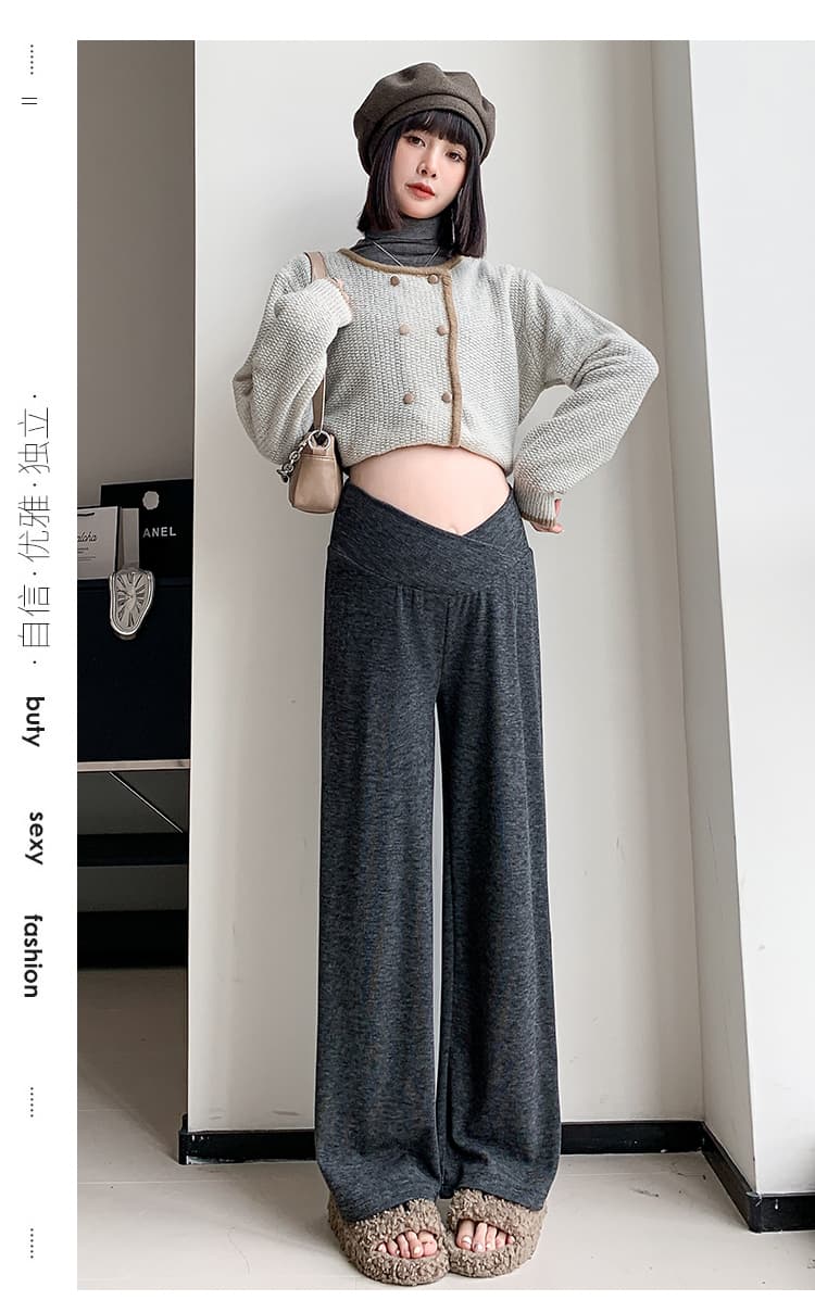 실사 임산부 바지 봄 가을 새로운 외출용 임산부 넓은 다리 찹쌀 바지 스트레이트 루즈핏 털이 있는 로우 웨이스트 바지 트렌디 상세 이미지 19