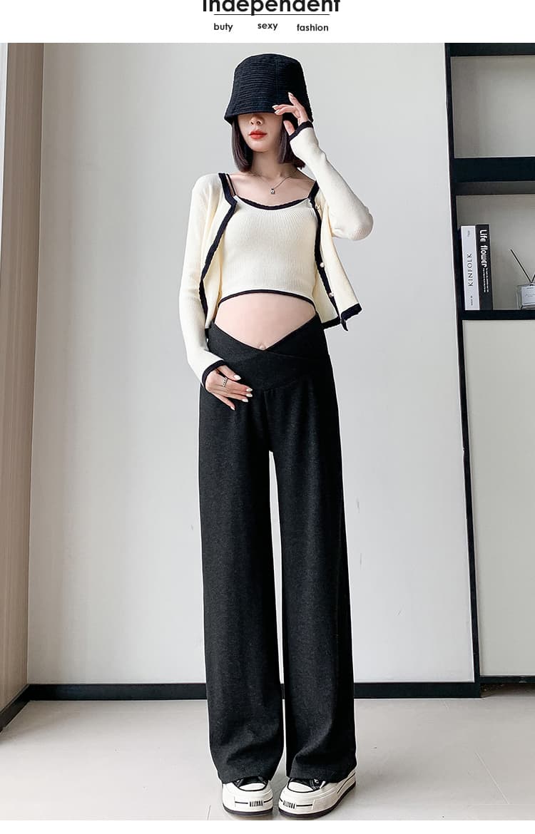 실사 임산부 바지 봄 가을 새로운 외출용 임산부 넓은 다리 찹쌀 바지 스트레이트 루즈핏 털이 있는 로우 웨이스트 바지 트렌디 상세 이미지 21