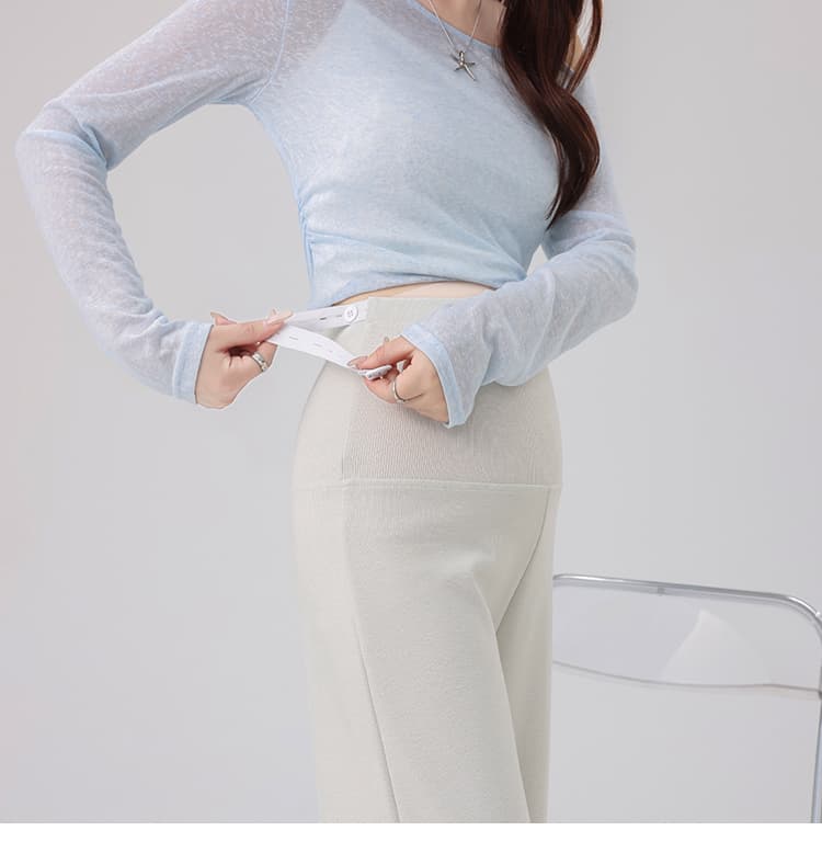 실사 임산부 바지 니트 와이드 레그 팬츠 새로운 여성 가을 작은 키 도루 가을 센스 없음 복부 지지 바지 넓은 다리 캐주얼 바지 상세 이미지 23
