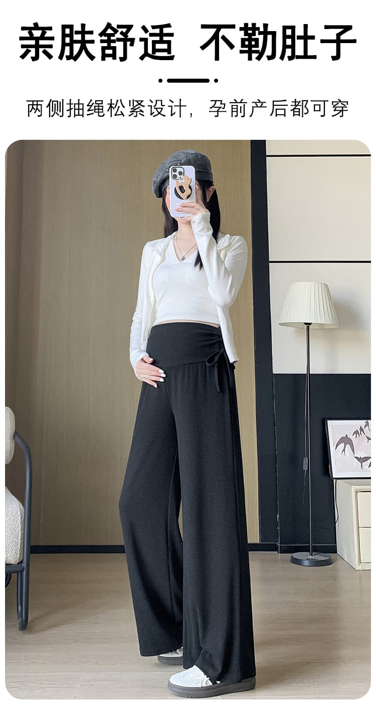 실사 임산부 찹쌀 펌프 로프 와이드 레그 팬츠 새로운 여성 가을 슬림해 보이는 작은 키 다용도 루즈핏 도루 센스 스트레이트 팬츠 상세 이미지 6