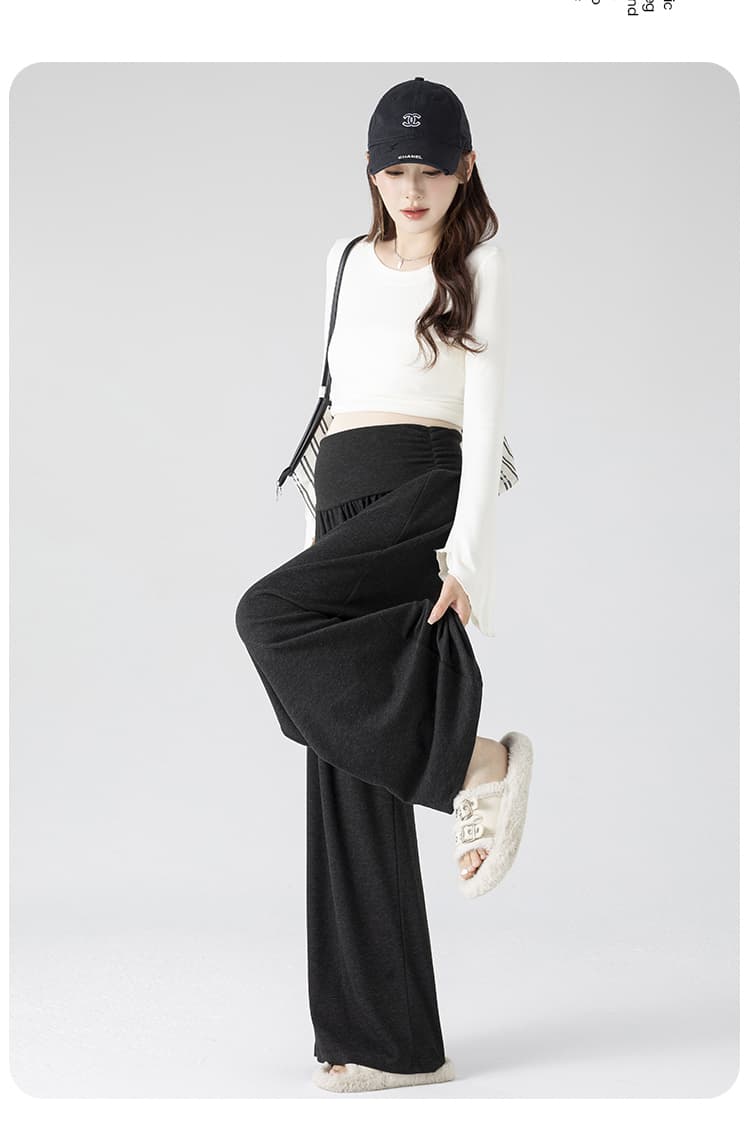 실사 임산부 찹쌀 와이드 레깅스 바지 새로운 2026 가을 도루 센스 다용도 없음 복부 지지 바지 느긋한 바람 와이드 레그 팬츠 상세 이미지 37