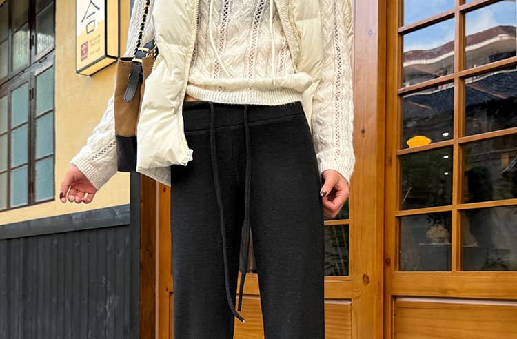 실사 임산부 바지 양모 마이크로 매운맛 바지 새로운 2026 여성 가을 도루 가을 센스 없음 복부 지지 마이크로 매운맛 레이스업 레이스 바지 상세 이미지 50