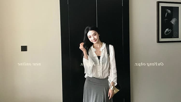 지금 임산부 니트 불규칙 도루 가을 센스 빅 플레어 스커트 여성 2026 봄 가을 하이웨이스트 슬림해 보이는 패키지 한 마디 반신 스커트 상세 이미지 34