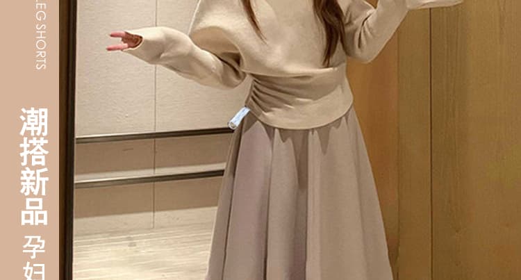 지금 임산부 모직 반신 스커트 여성 2026 새로운 가을 겨울철 없음 복부 지지 빅 플레어 스커트 품격 도루 센스 한 마디 롱 스커트 상세 이미지 2