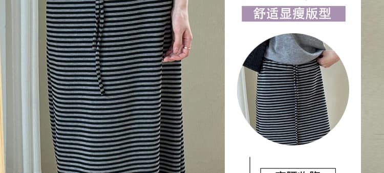 지금 임산부 느긋한 바람 스트라이프 펌프 로프 스트레이트 반신 스커트 가을 여성 2026 새로운 한국 스타일 하이웨이스트 슬림해 보이는 롱 스커트 상세 이미지 14