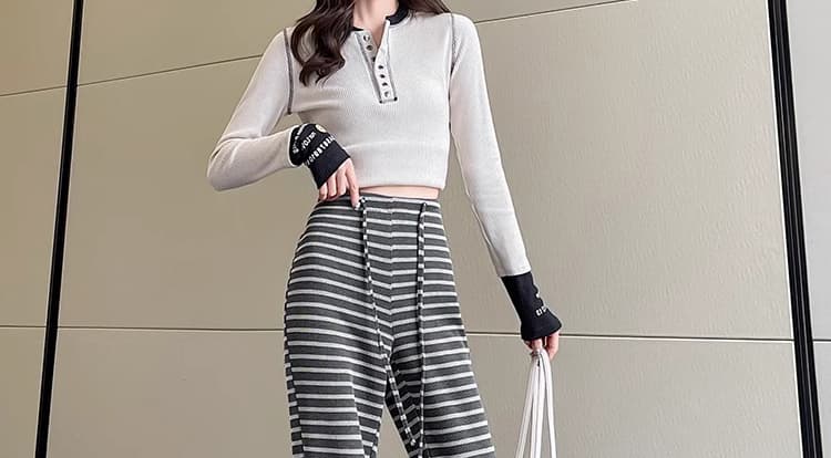 지금 임산부 니트 부츠컷 바지 새로운 봄 가을 2026 스트라이프 도루 가을 센스 복부 지지 바지 부츠컷 캐주얼 바지 상세 이미지 37