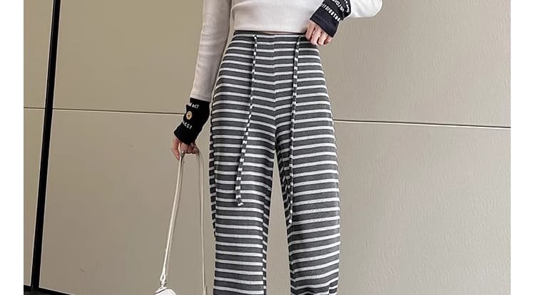 지금 임산부 니트 부츠컷 바지 새로운 봄 가을 2026 스트라이프 도루 가을 센스 복부 지지 바지 부츠컷 캐주얼 바지 상세 이미지 45