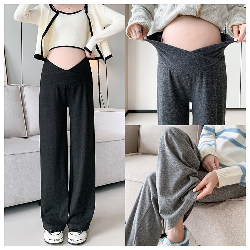 실사 임산부 바지 봄 가을 새로운 외출용 임산부 넓은 다리 찹쌀 바지 스트레이트 루즈핏 털이 있는 로우 웨이스트 바지 트렌디 이미지 3