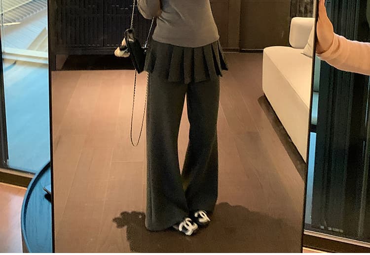지금 임산부 어두운 회색 와이드 레깅스 바지 봄 가을 2026 새로운 페이크 레이어드 방귀 커튼 캐주얼 바지 루즈핏 와이드 레그 팬츠 상세 이미지 29