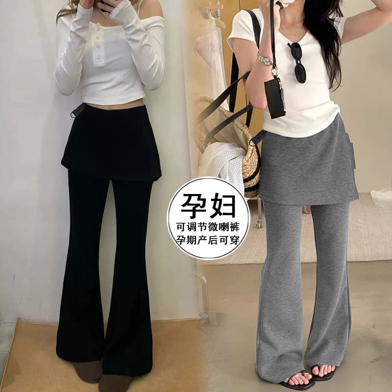 지금 임산부 부츠컷 바지 여성 봄 가을 2026 새로운 페이크 레이어드 방귀 커튼 바지 캐주얼 스트레이트 슬림해 보이는 부츠컷 바지
