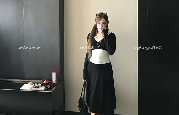 지금 임산부 니트 불규칙 도루 가을 센스 빅 플레어 스커트 여성 2026 봄 가을 하이웨이스트 슬림해 보이는 패키지 한 마디 반신 스커트 상세 이미지 66