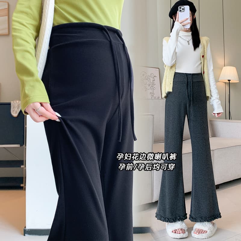 실사 임산부 바지 양모 마이크로 매운맛 바지 새로운 2026 여성 가을 도루 가을 센스 없음 복부 지지 마이크로 매운맛 펌프 로프 레이스 바지