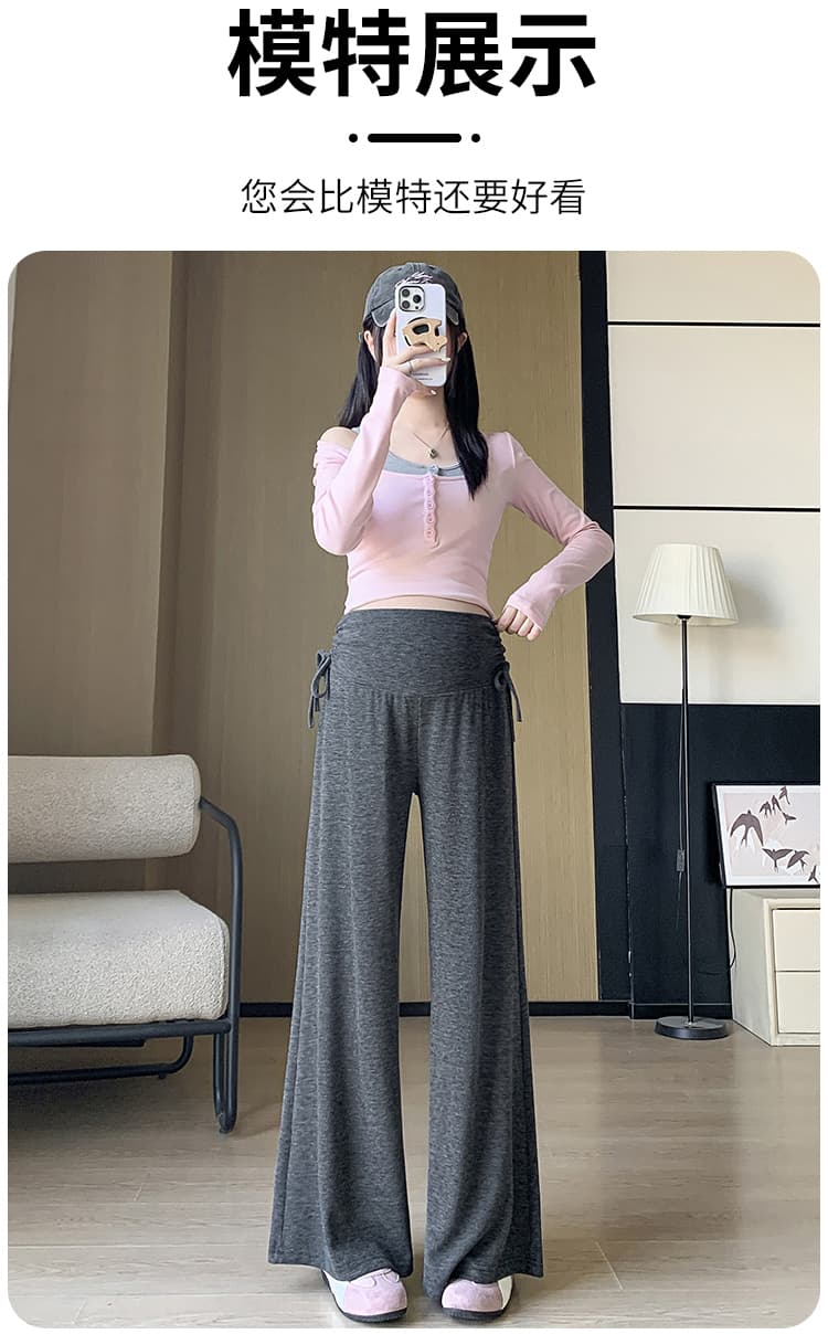 실사 임산부 찹쌀 펌프 로프 와이드 레그 팬츠 새로운 여성 가을 슬림해 보이는 작은 키 다용도 루즈핏 도루 센스 스트레이트 팬츠 상세 이미지 16