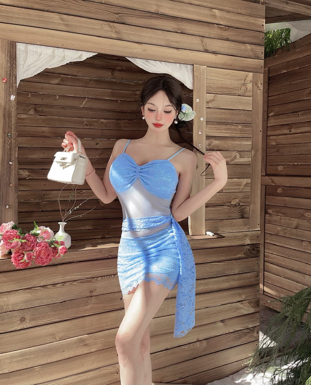 실사 섹시함 슬립 여성 드레스 레이스 조각 타이트 스커트 디자인 센스 작은 대중 순수한 욕망 바람 미니 스커트 상세 이미지 24
