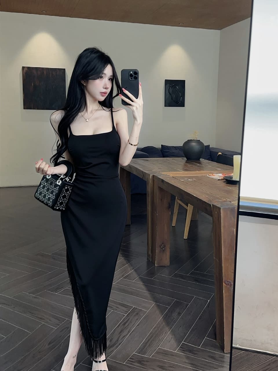 실사 광장 칼라 슬립 불규칙 타이트 스커트 허리 수축 슬림해 보이는 품격 명문 여성 바람 몸매 가꾸기 중간 길이 드레스 상세 이미지 18
