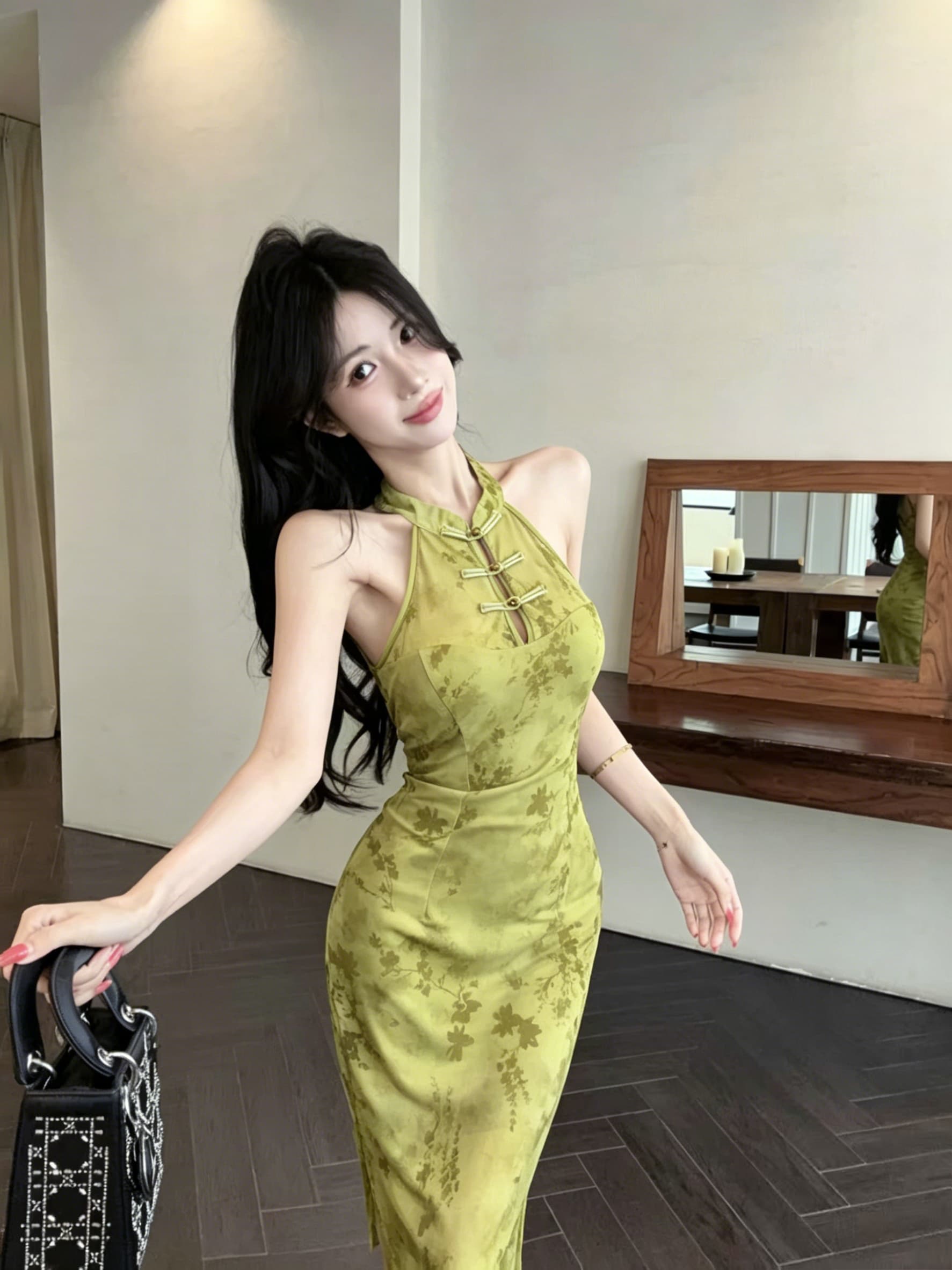실사 새로운 중식 보라색 개선 치파오 여성 드레스 여름 고급 센스 섹시함 순수한 욕망 행침 목 타이트 스커트 롱 스커트 상세 이미지 4