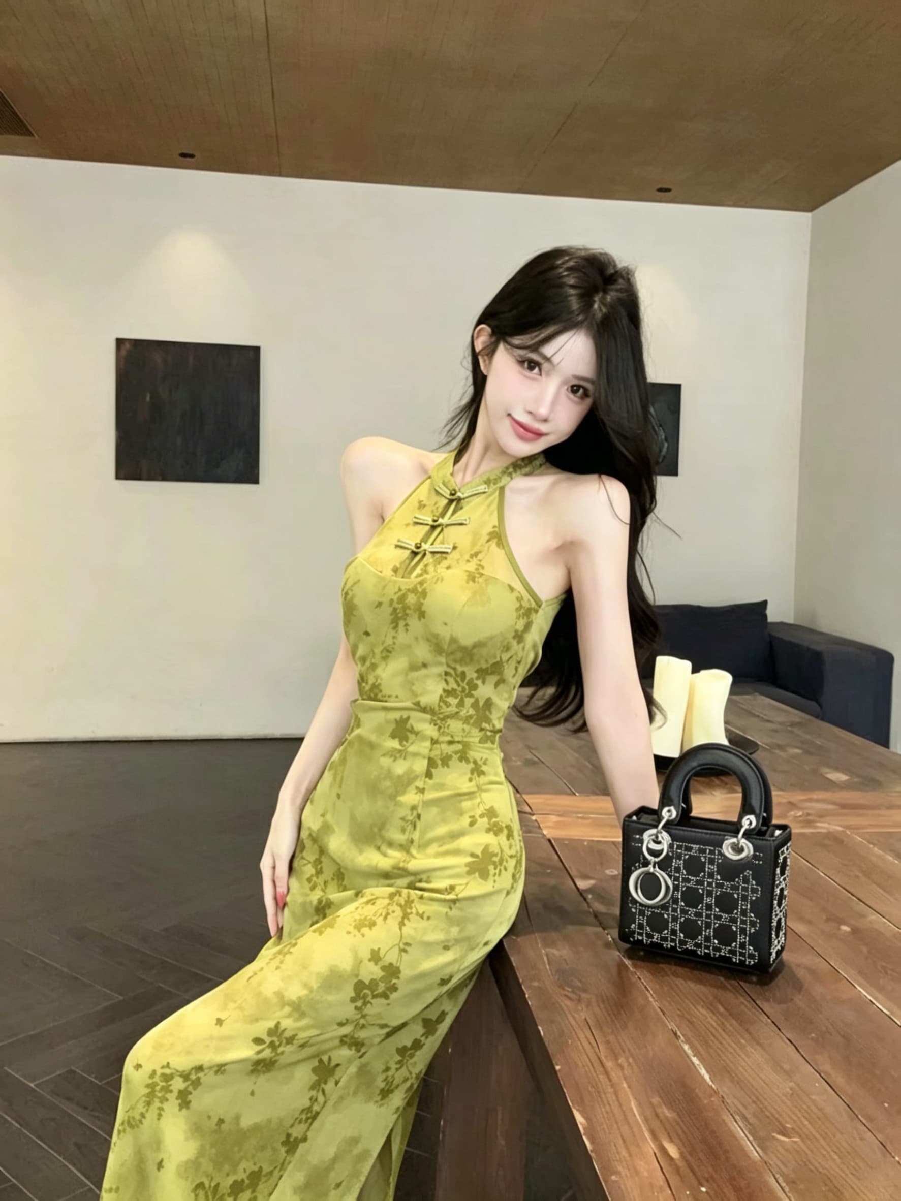 실사 새로운 중식 보라색 개선 치파오 여성 드레스 여름 고급 센스 섹시함 순수한 욕망 행침 목 타이트 스커트 롱 스커트 상세 이미지 5