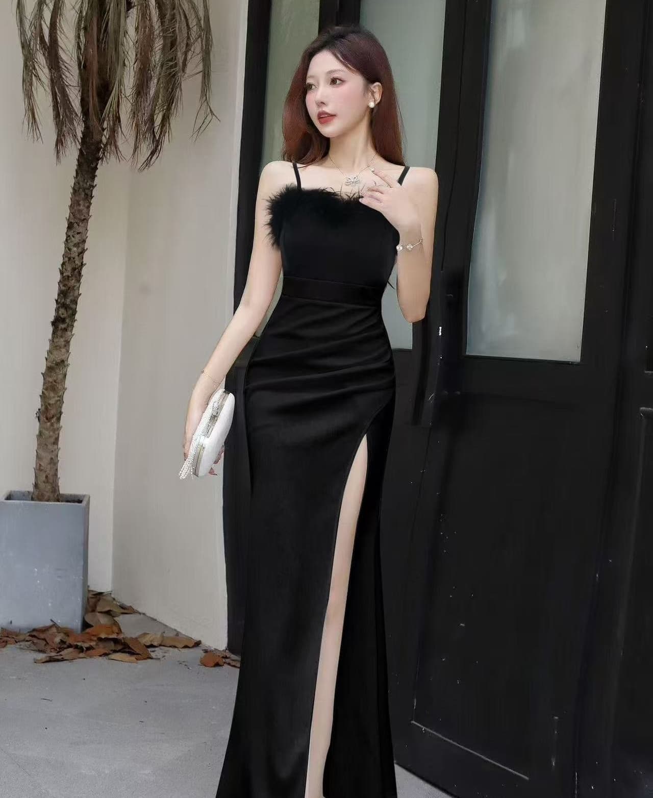 실사 깃털 슬립 이브닝 드레스 고급 센스 품격 트임 인어 꼬리 롱 스커트 섹시함 연회 사회자 드레스 상세 이미지 10