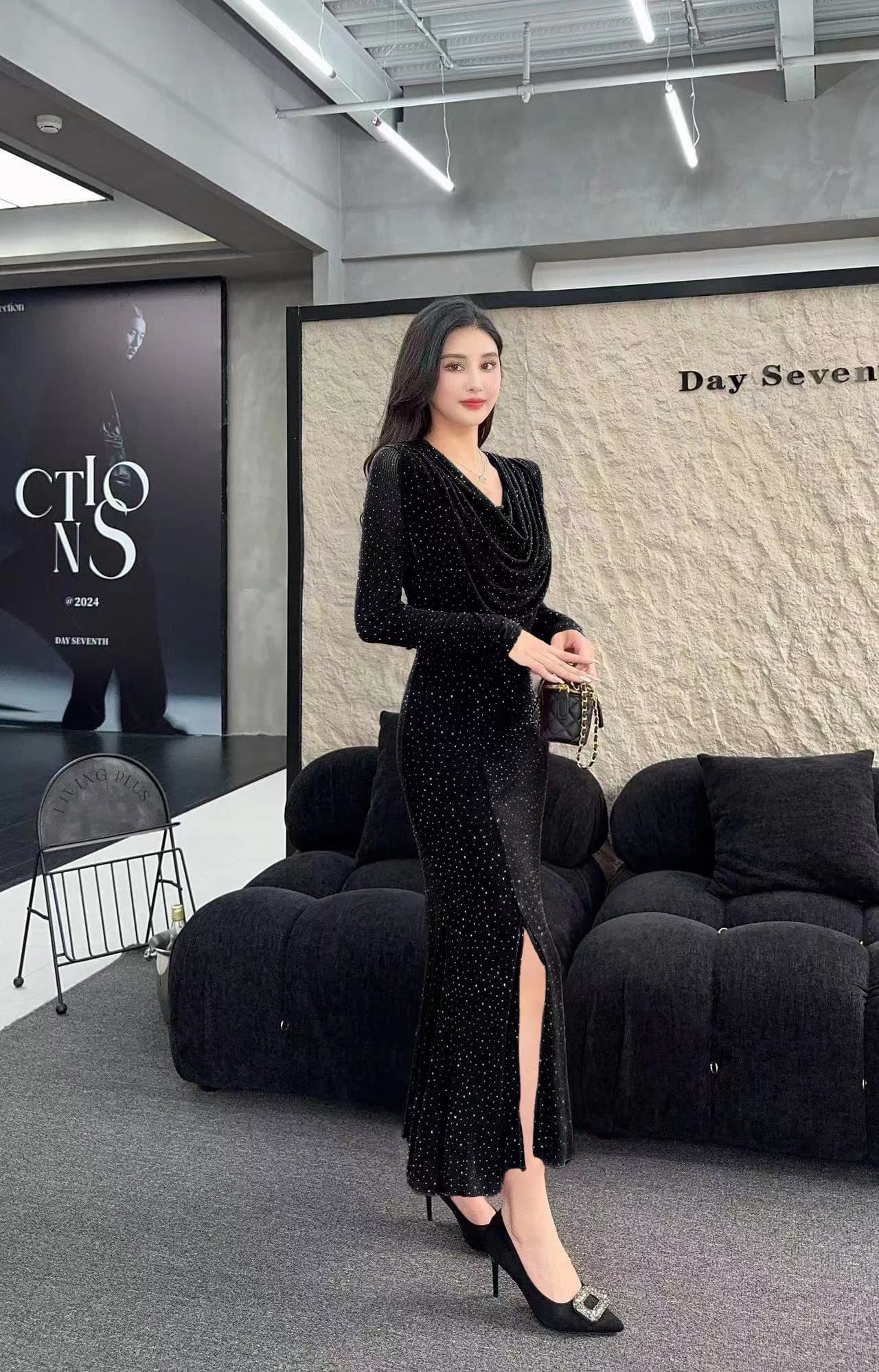 실사 대외 무역 뜨거운 판매 흔들다 칼라 핫픽스 긴팔 드레스 허리 수축 슬림해 보이는 타이트 스커트 인어 꼬리 롱 스커트 빛 럭셔리 이브닝 드레스 상세 이미지 14