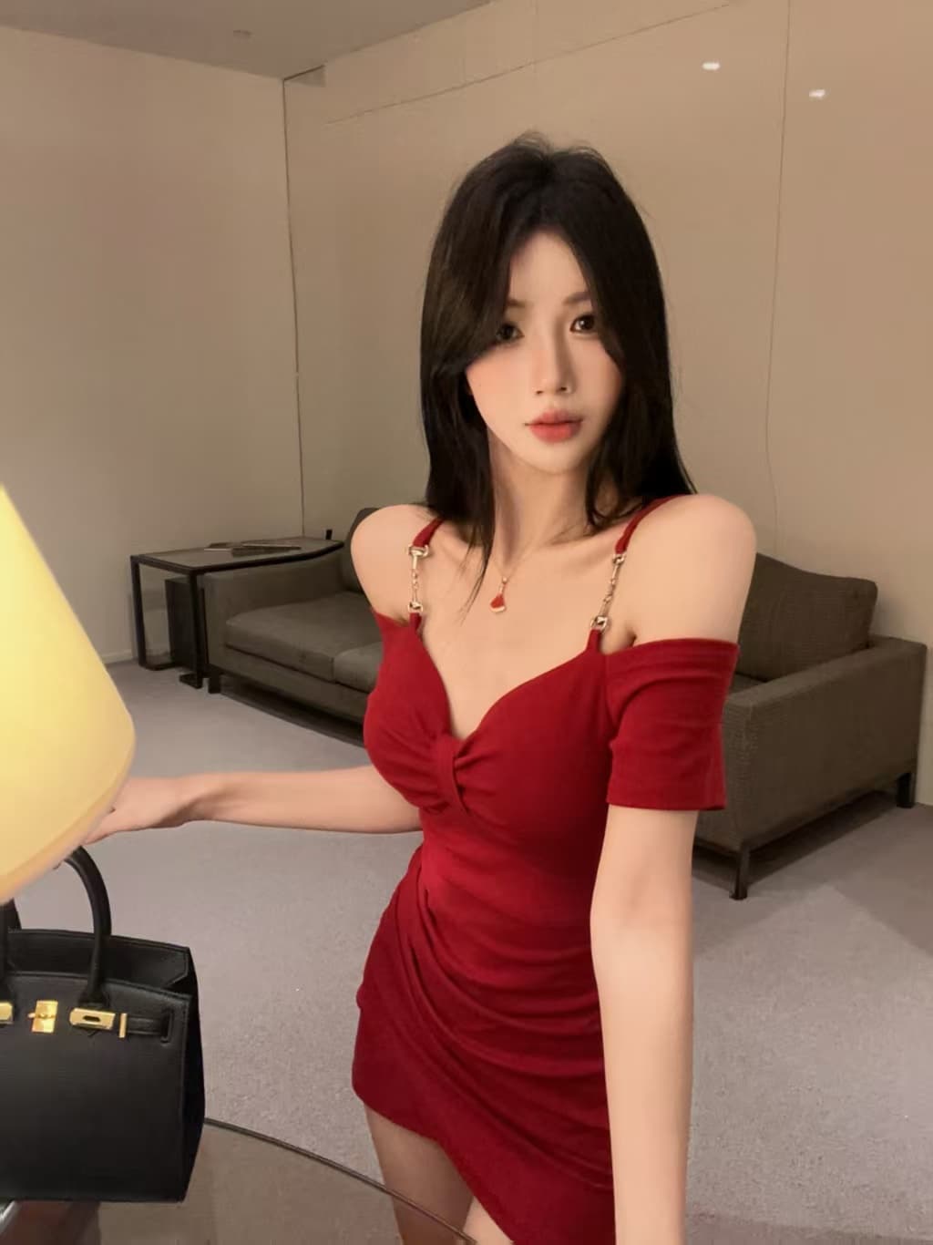 실사 슬립 오프숄더 드레스 핫걸 몸매 가꾸기 주름 타이트 스커트 미니 스커트 섹시함 순수한 욕망 오프숄더 허리 수축 슬림해 보이는 상세 이미지 18