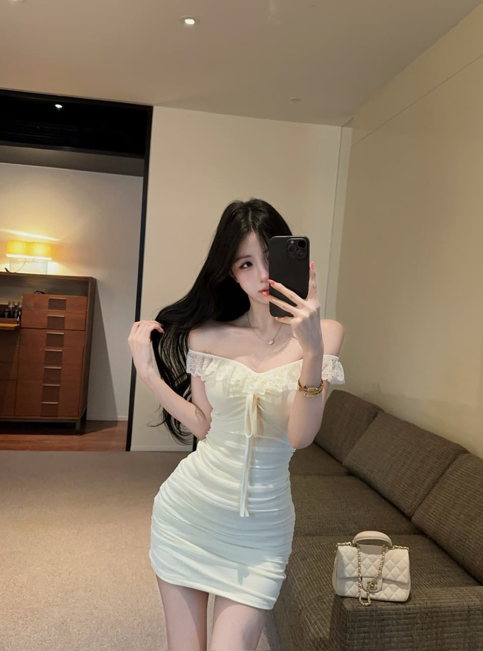 실사 달콤한 욕망 바람 프릴 레이스 어깨끈 슬립 드레스 가슴 펌프 Pleat 몸매 가꾸기 슬림해 보이는 타이트 스커트 데이트 미니 스커트 상세 이미지 16