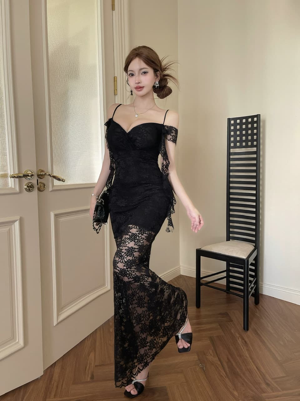 실사 순수한 욕망 바람 오프숄더 레이스 리본 드레스 허리 수축 시스루 인어 꼬리 롱 코트 품격 데이트 예복 치마 상세 이미지 11