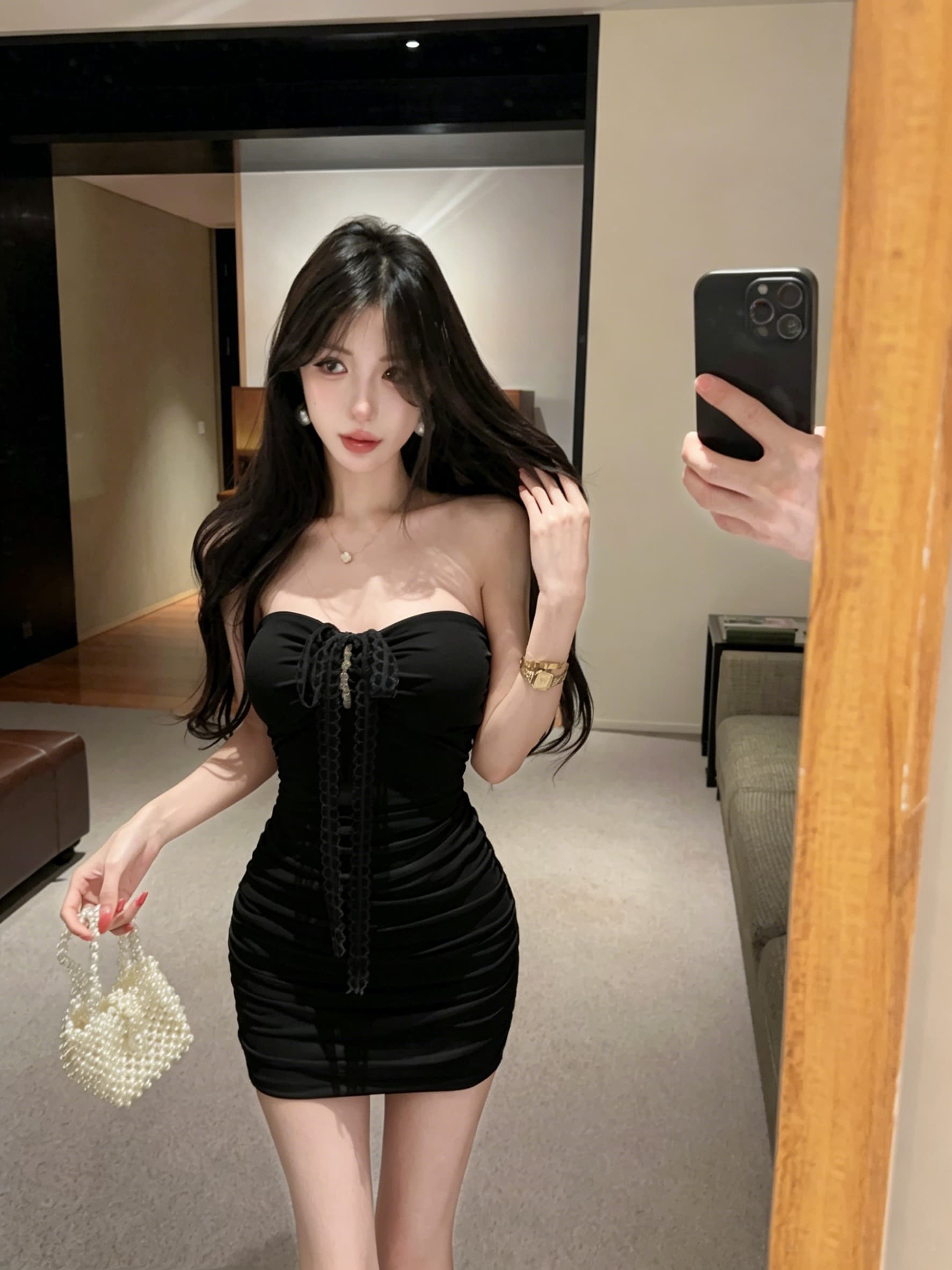 실사 부드러운 바람 스와로브스키 비틀림 튜브탑 미니 스커트 레이스 행침 목 디자인 센스 허리 수축 주름 데이트 타이트 스커트 상세 이미지 9