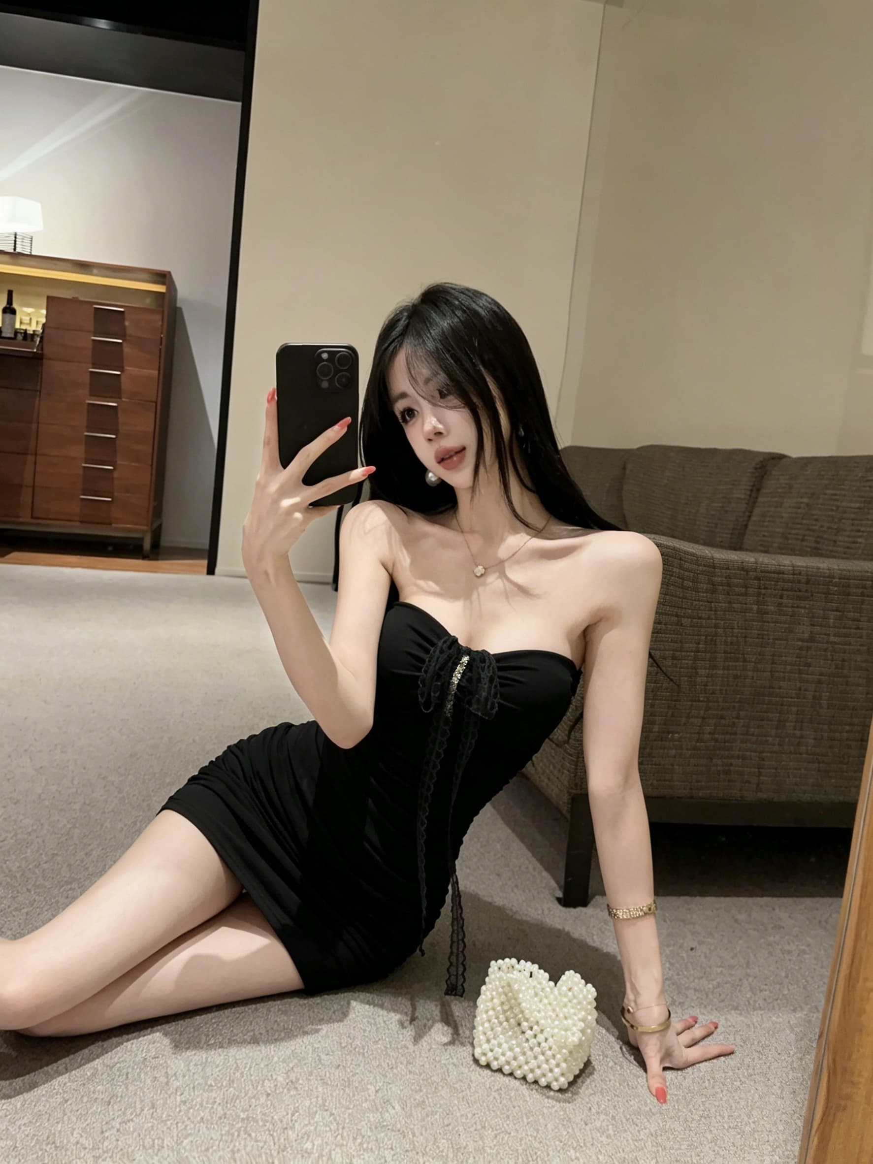 실사 부드러운 바람 스와로브스키 비틀림 튜브탑 미니 스커트 레이스 행침 목 디자인 센스 허리 수축 주름 데이트 타이트 스커트 상세 이미지 11