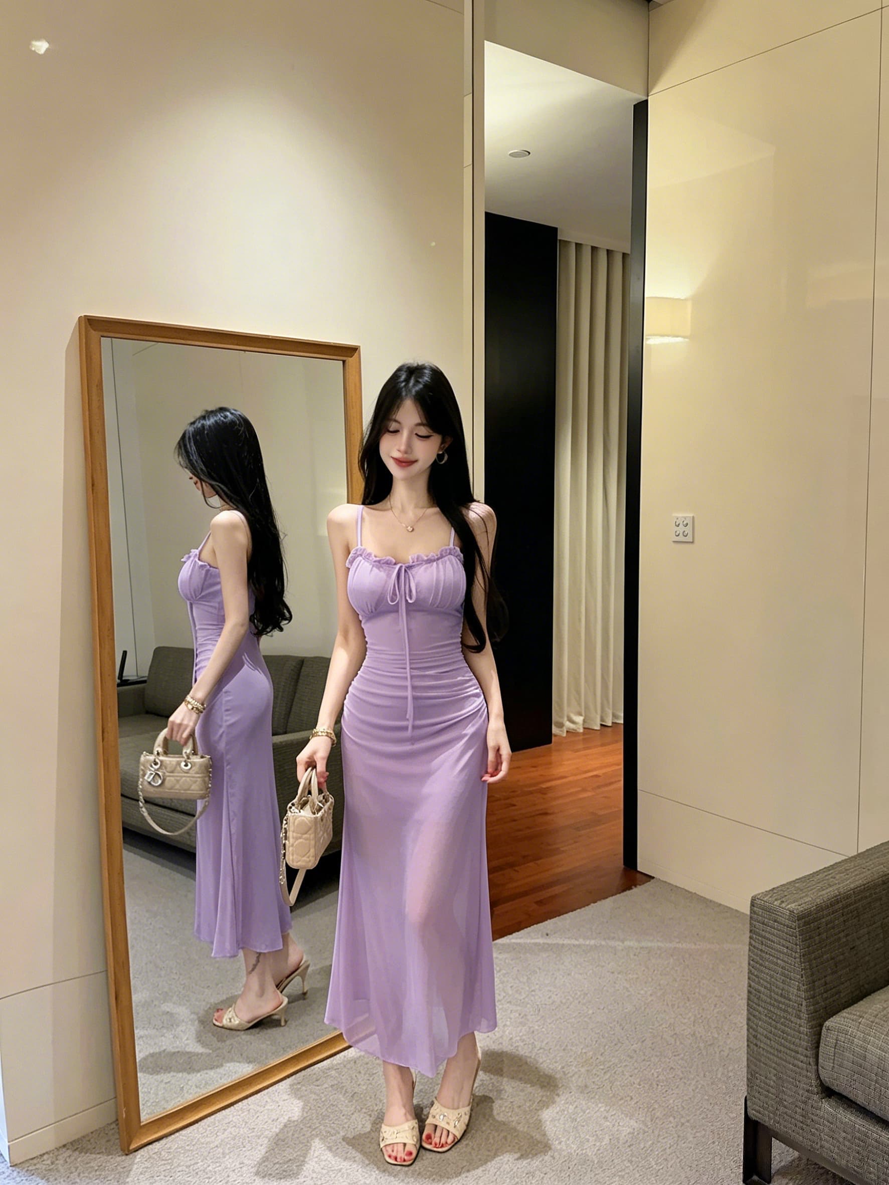 실사 인터넷 유명인 여성 앵커 순수한 욕망 바람 슬립 롱 스커트 이중층 망사 인어 꼬리 표지 고기 몸매 가꾸기 데이트 드레스 상세 이미지 5