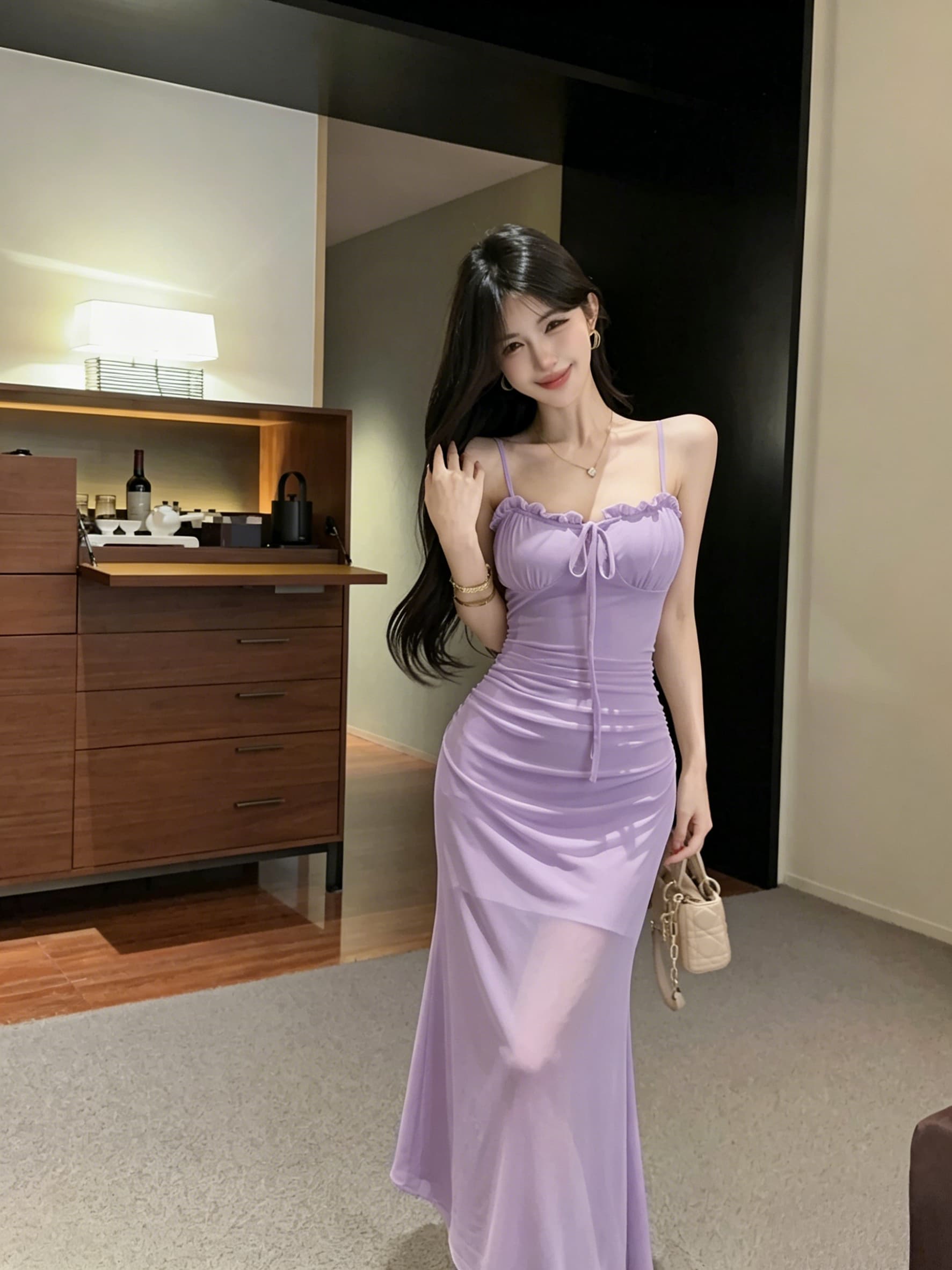 실사 인터넷 유명인 여성 앵커 순수한 욕망 바람 슬립 롱 스커트 이중층 망사 인어 꼬리 표지 고기 몸매 가꾸기 데이트 드레스 상세 이미지 6