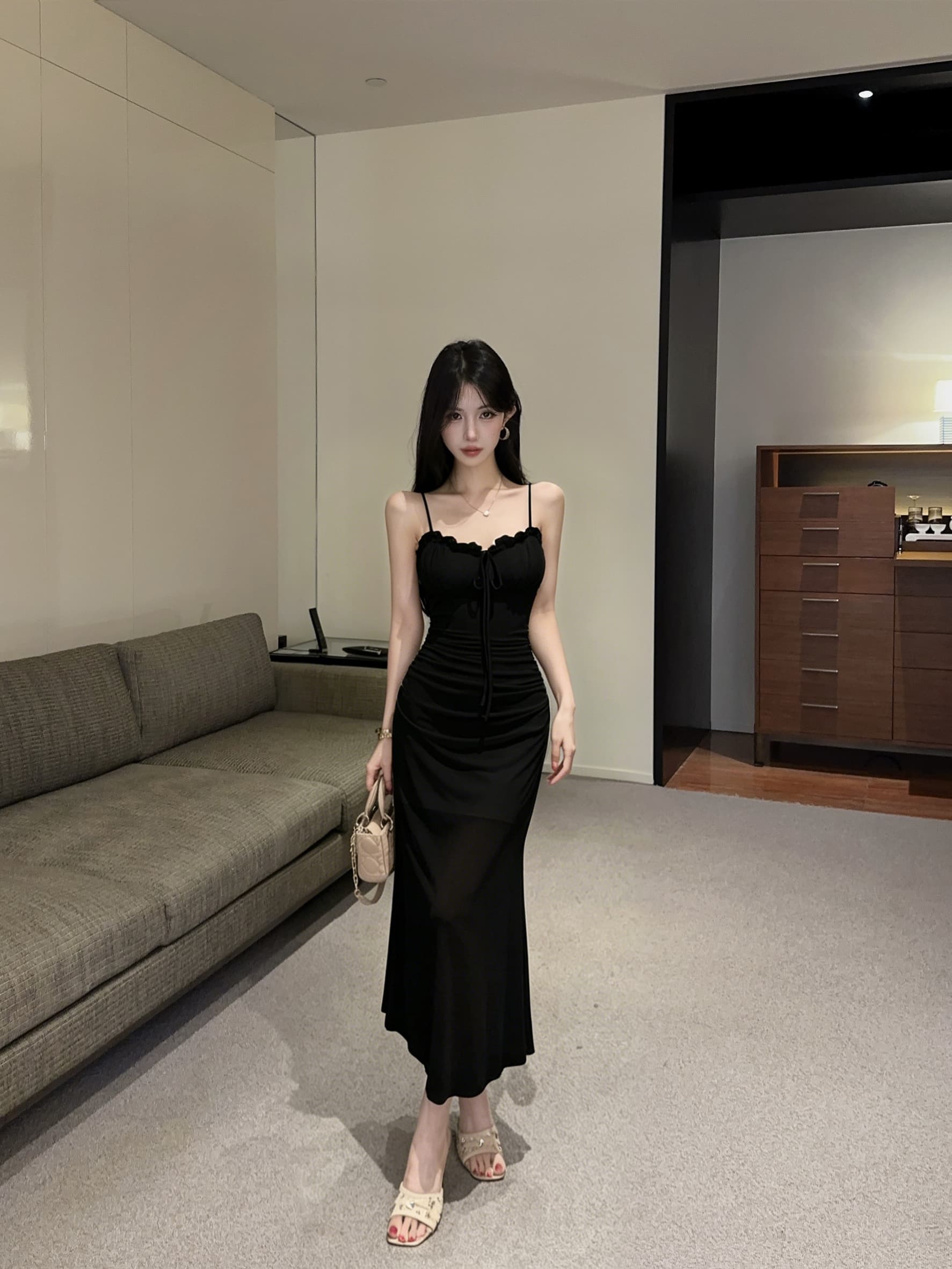 실사 인터넷 유명인 여성 앵커 순수한 욕망 바람 슬립 롱 스커트 이중층 망사 인어 꼬리 표지 고기 몸매 가꾸기 데이트 드레스 상세 이미지 9