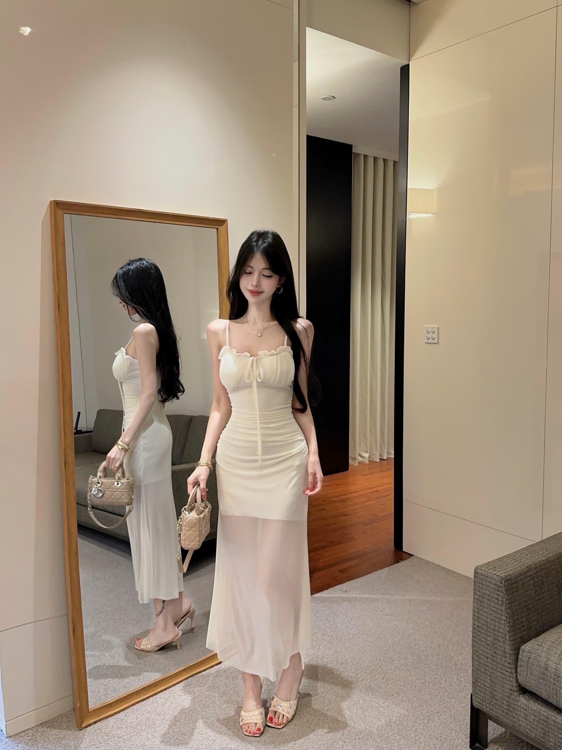 실사 인터넷 유명인 여성 앵커 순수한 욕망 바람 슬립 롱 스커트 이중층 망사 인어 꼬리 표지 고기 몸매 가꾸기 데이트 드레스 상세 이미지 21