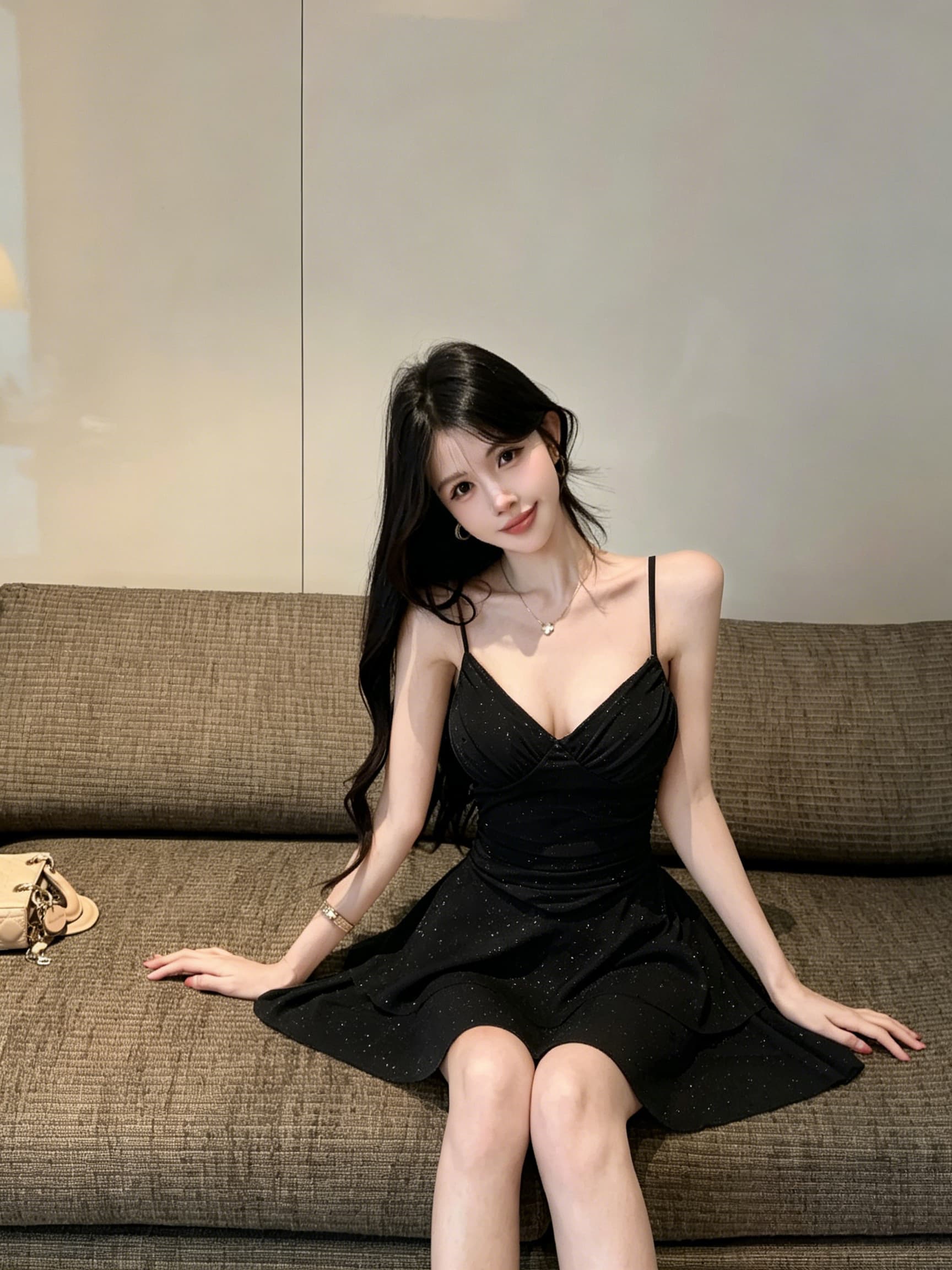 실사 순수한 욕망 좋은 어깨끈 스팽글 슬립 여성 드레스 주름 허리 수축 이중층 케이크 미니 스커트 데이트 핫걸 치마 상세 이미지 24