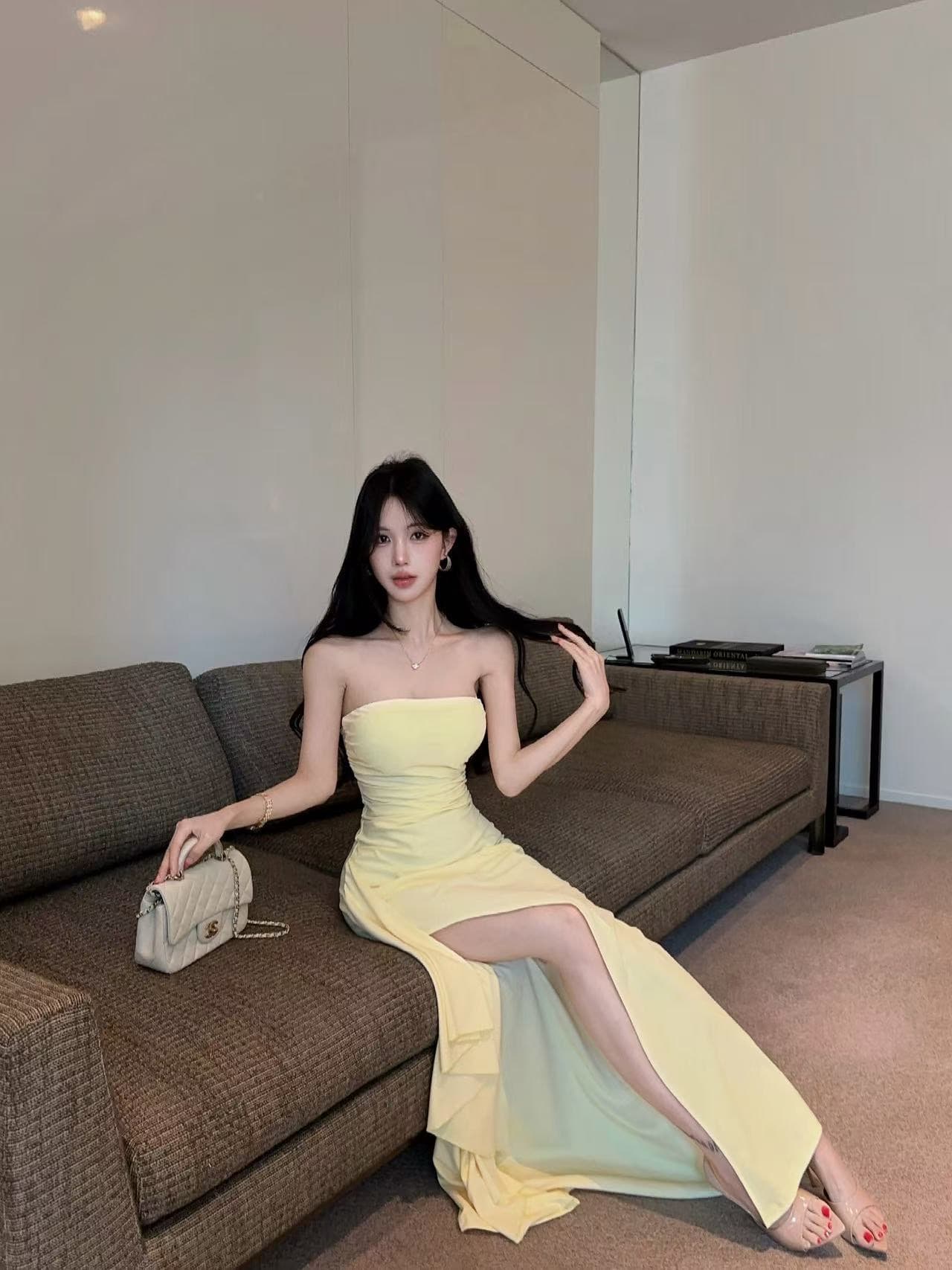 실사 높음 폭탄 튜브탑 인어 꼬리 스커트 여성 하이웨이스트 수신 Pleat 표지 고기 높음 트임 롱 코트 순수한 욕망 섹시함 저녁 식사 드레스 상세 이미지 18