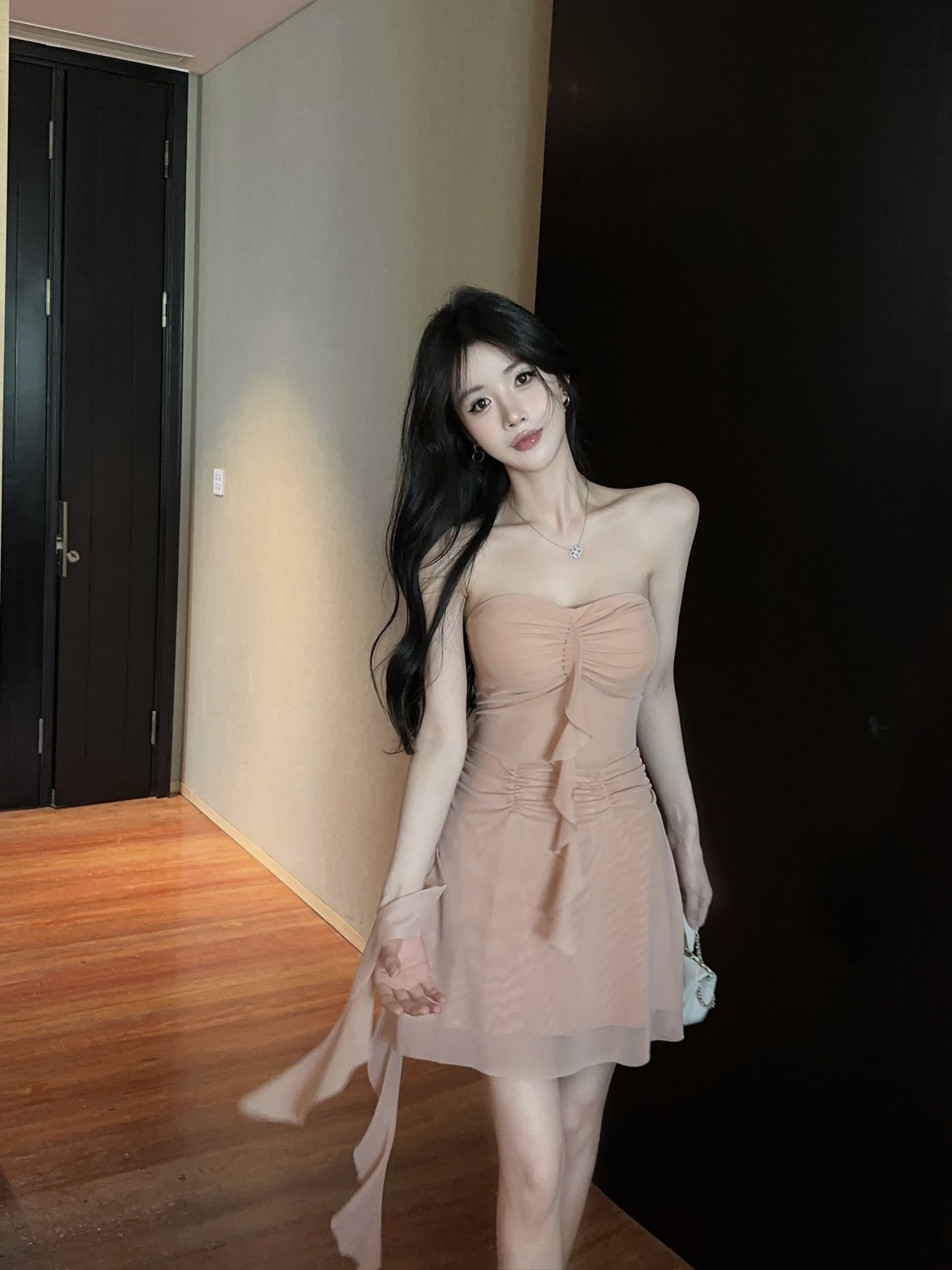 실사 오프숄더 튜브탑 순수한 욕망 바람 치마 시스루 망사 허리 수축 불규칙 밑단 보라색 섹시함 미니 스커트 상세 이미지 16