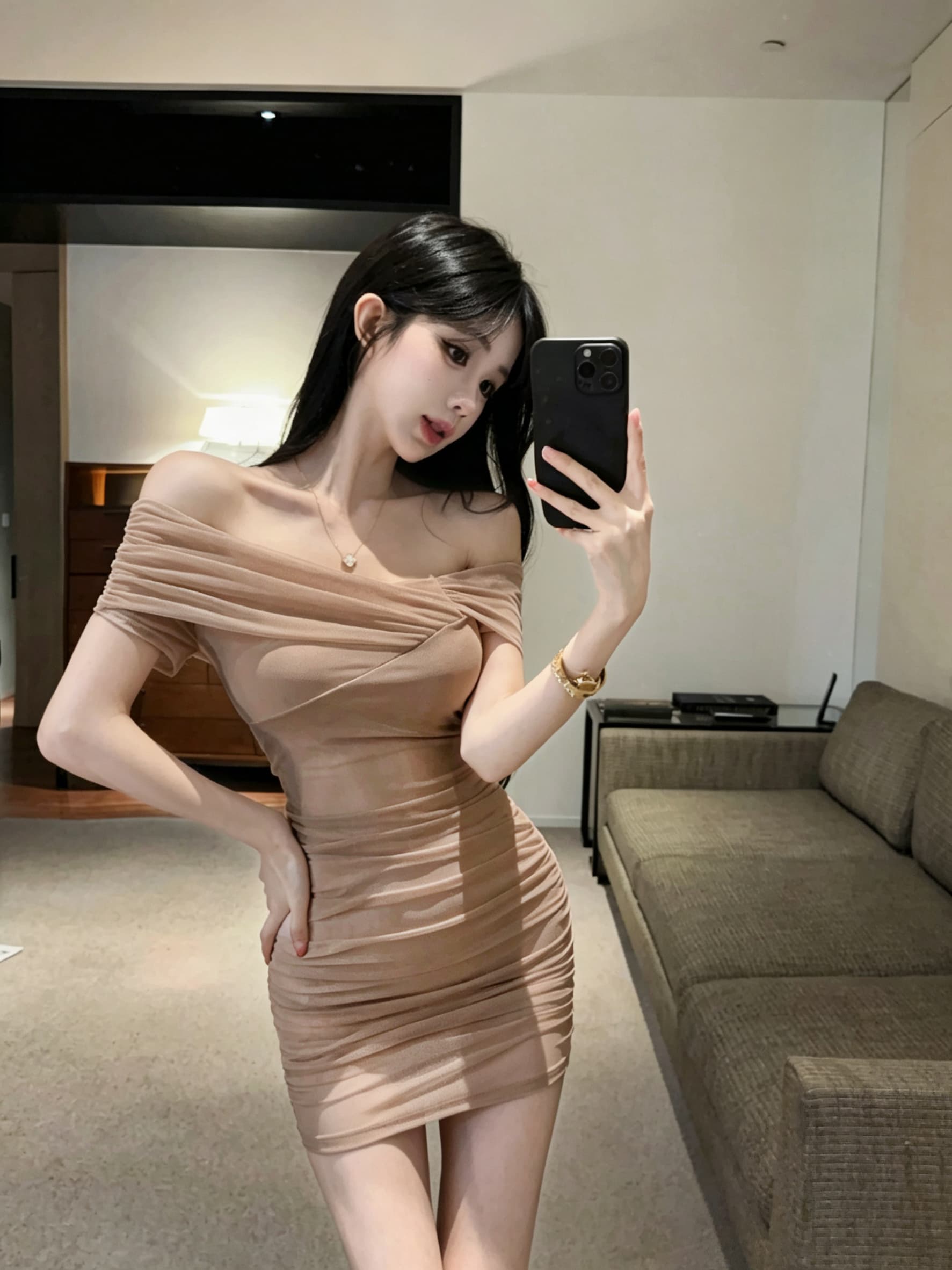 실사 오프숄더 십자가 주름 타이트 스커트 미니 스커트 순수한 욕망 몸매 가꾸기 디스플레이 몸 타이트 핫걸 쇼트 스타일 드레스 상세 이미지 18
