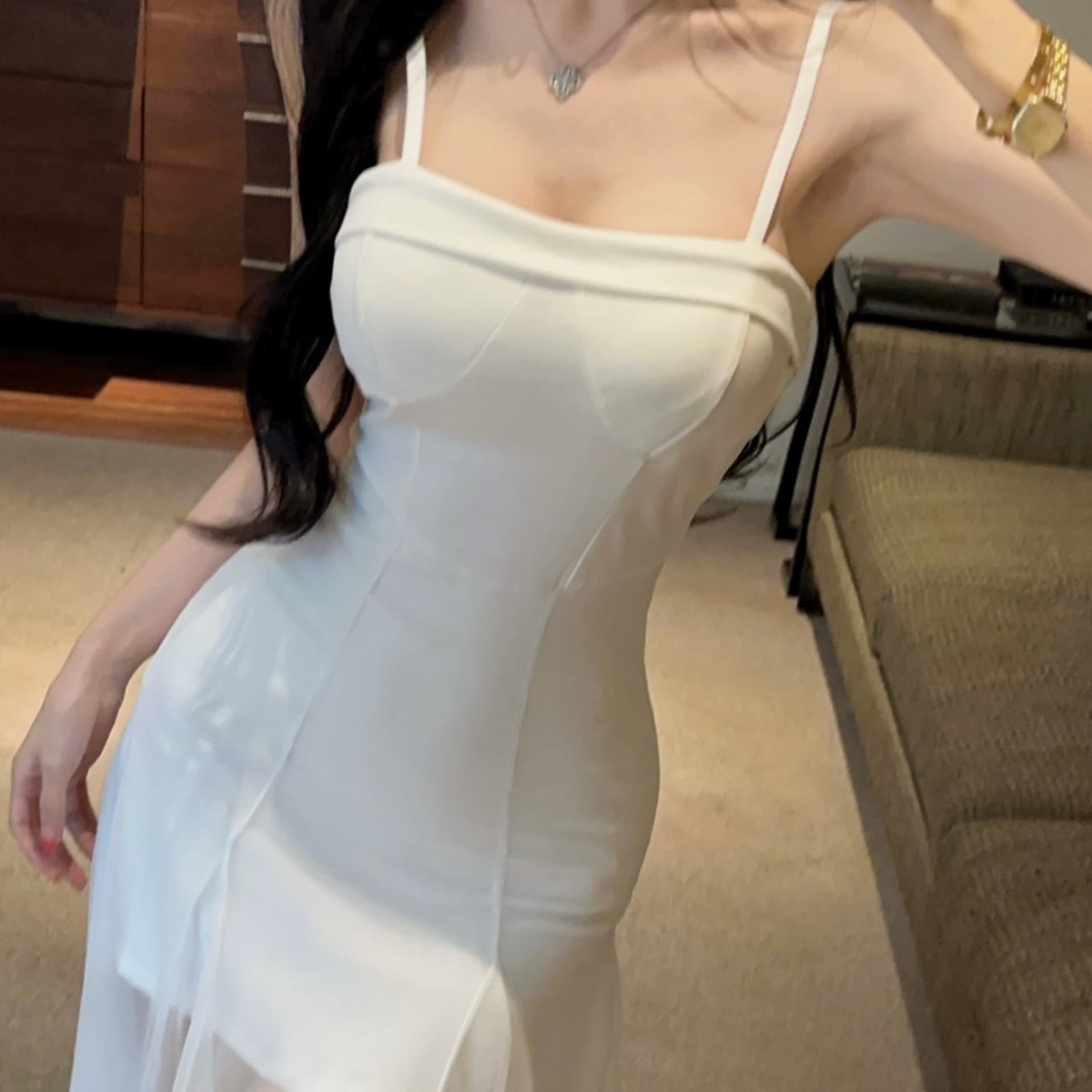 실사 좋은 슬립 튜브탑 허리 수축 드레스 패치워크 시스루 망사 인어 꼬리 롱 스커트 분위기 센스 데이트 예복 치마 이미지 5