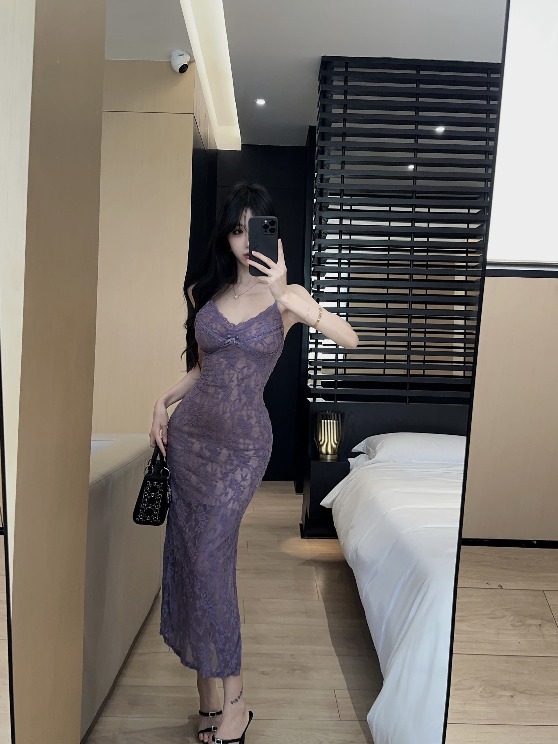 실사 v 칼라 나비 매듭 레이스 슬립 드레스 무거운 작업 꽃무늬 시스루 몸매 가꾸기 트임 인어 꼬리 타이트 스커트 상세 이미지 13