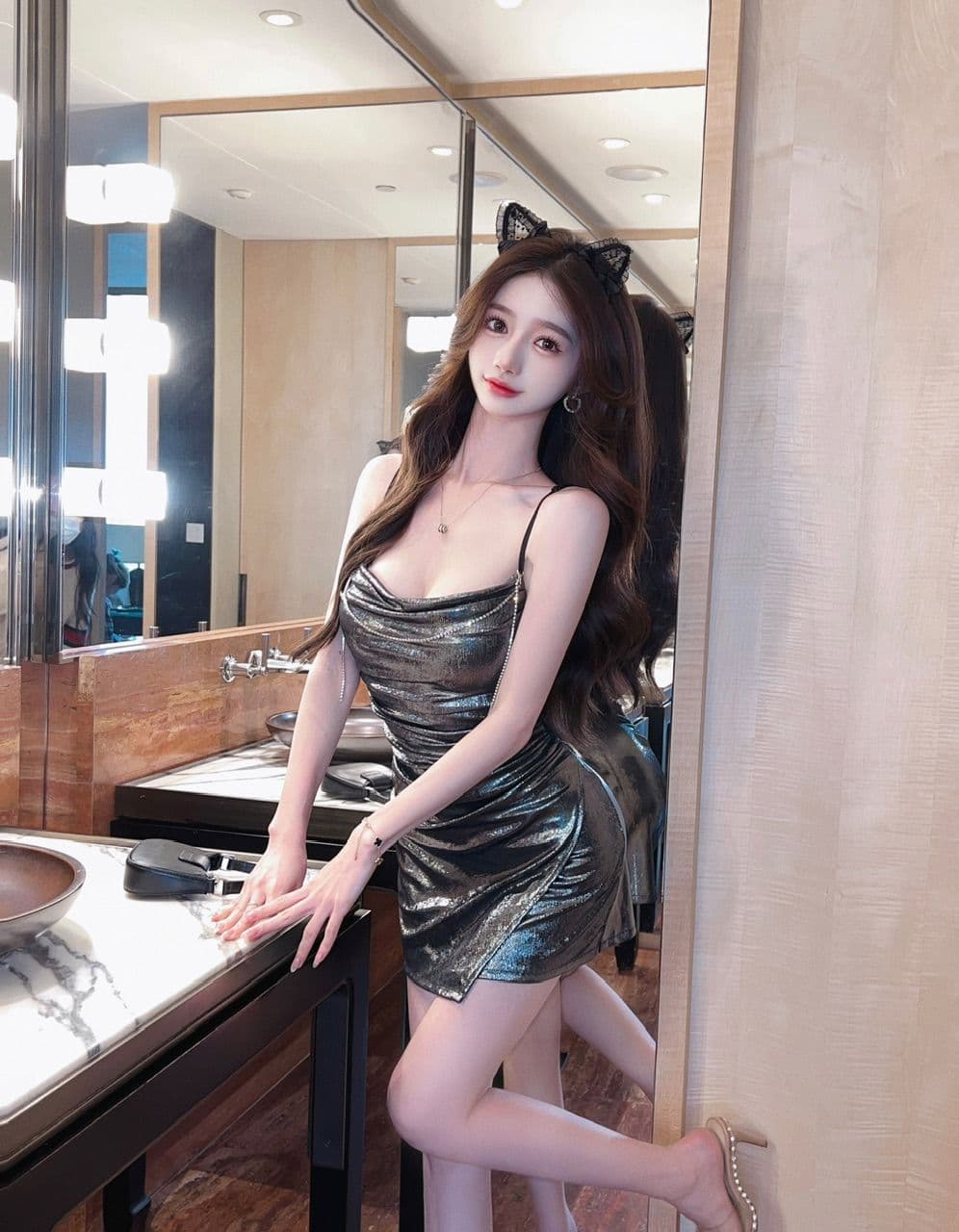 실사 흔들다 칼라 슬립 여성 드레스 훈련 사슬 술 장식 허리 수축 주름 측면 트임 밝은 얼굴 타이트 스커트 미니 스커트 상세 이미지 17