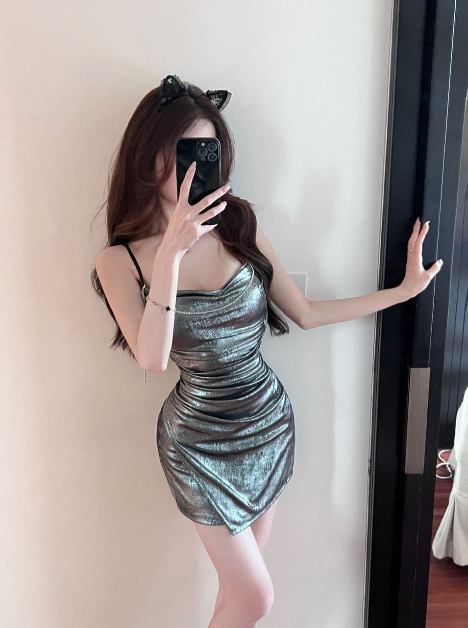 실사 흔들다 칼라 슬립 여성 드레스 훈련 사슬 술 장식 허리 수축 주름 측면 트임 밝은 얼굴 타이트 스커트 미니 스커트 상세 이미지 21