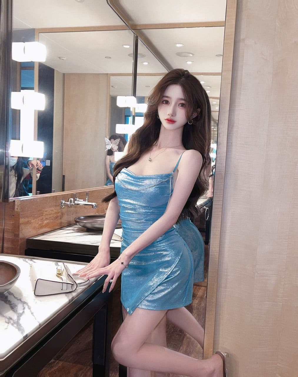 실사 흔들다 칼라 슬립 여성 드레스 훈련 사슬 술 장식 허리 수축 주름 측면 트임 밝은 얼굴 타이트 스커트 미니 스커트 상세 이미지 25