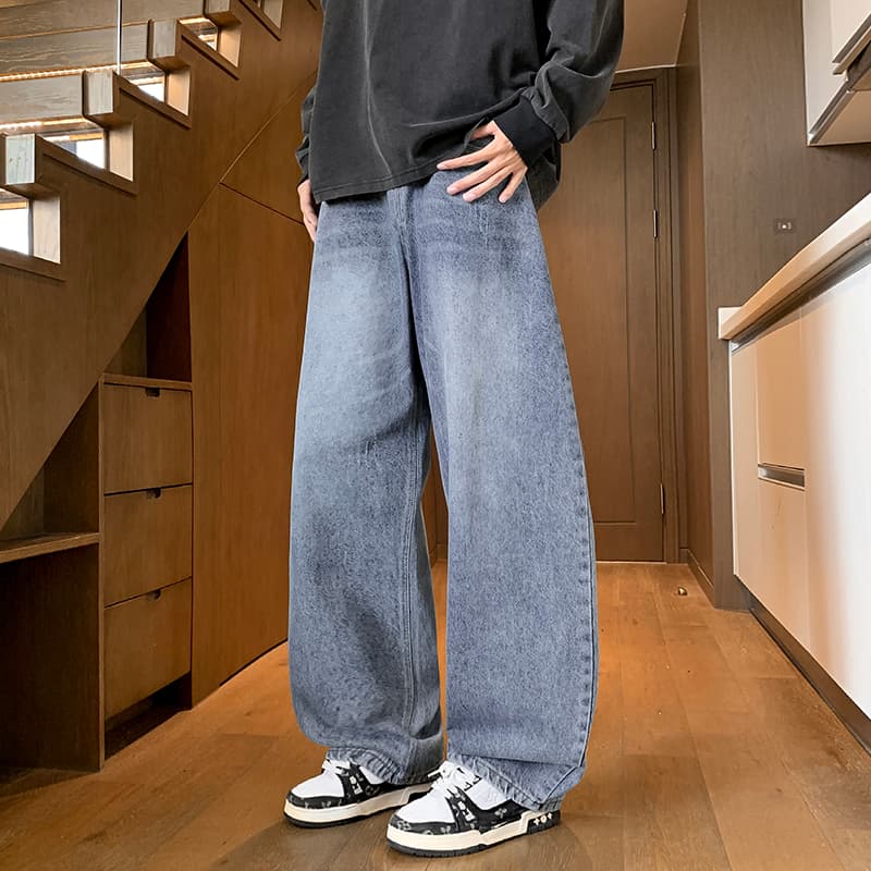실사 2026 가을 새로운 조수 브랜드 모통이 칼 청바지 아메리칸 와이드 레그 팬츠 스트레이트 루즈핏 워싱 레트로 긴 바지 이미지 4