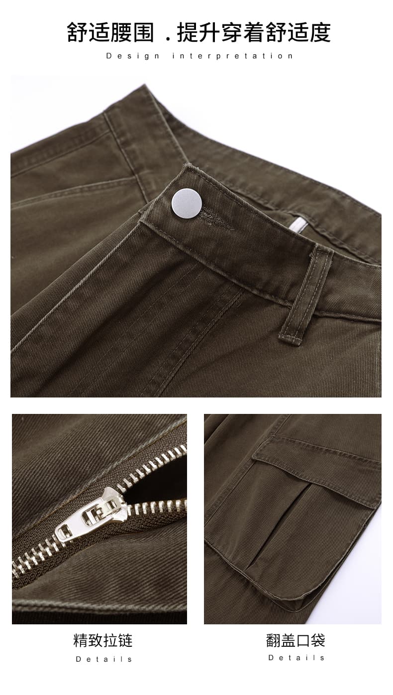실사 2026 가을 새로운 면 100% 워시 유압 바지 남자 루즈핏 스트레이트 다용도 패치워크 미니멀리즘 조수 브랜드 바지 상세 이미지 2