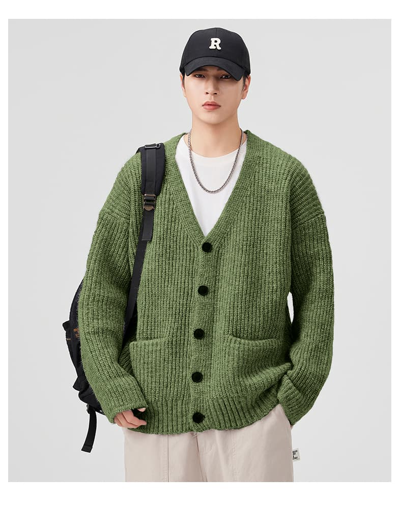 실사 가을 겨울 새로운 조수 브랜드 V넥 오픈 가디건 스웨터 남성 루즈핏 다용도 오래된 돈 바람 미니멀리즘 두꺼운 니트 스웨터 상세 이미지 21