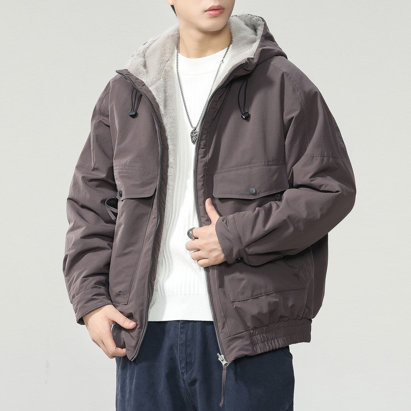 겨울 양면 착용 좌 산 조각 면 의류 남자 조수 브랜드 루즈핏 다용도 털이 있고 두꺼운 빅 사이즈 옷 재킷