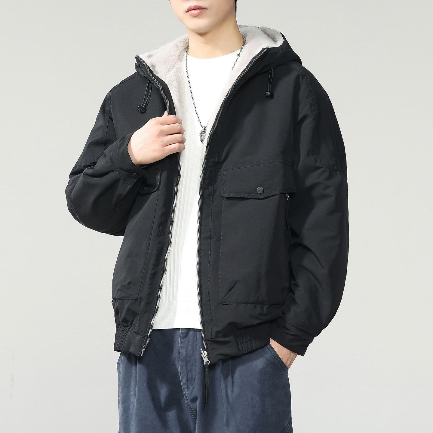 겨울 양면 착용 좌 산 조각 면 의류 남자 조수 브랜드 루즈핏 다용도 털이 있고 두꺼운 빅 사이즈 옷 재킷 이미지 3