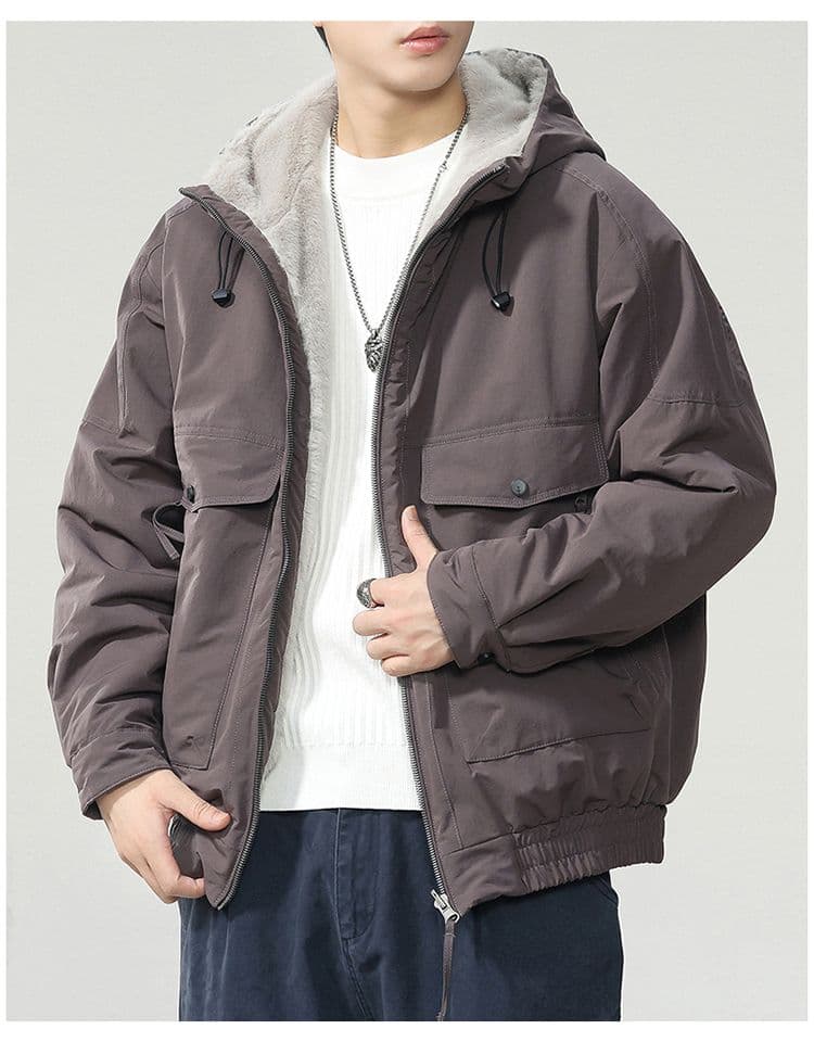 겨울 양면 착용 좌 산 조각 면 의류 남자 조수 브랜드 루즈핏 다용도 털이 있고 두꺼운 빅 사이즈 옷 재킷 상세 이미지 13