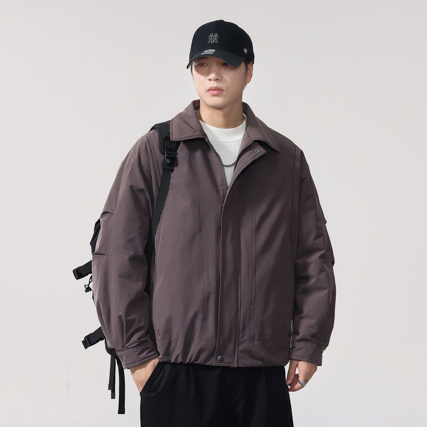 새로운 국가 표준 90 플러시 겨울 폴로 칼라 단색 보온 다운 재킷 남성 미니멀리즘 다용도 새로운 레트로 재킷 이미지 4