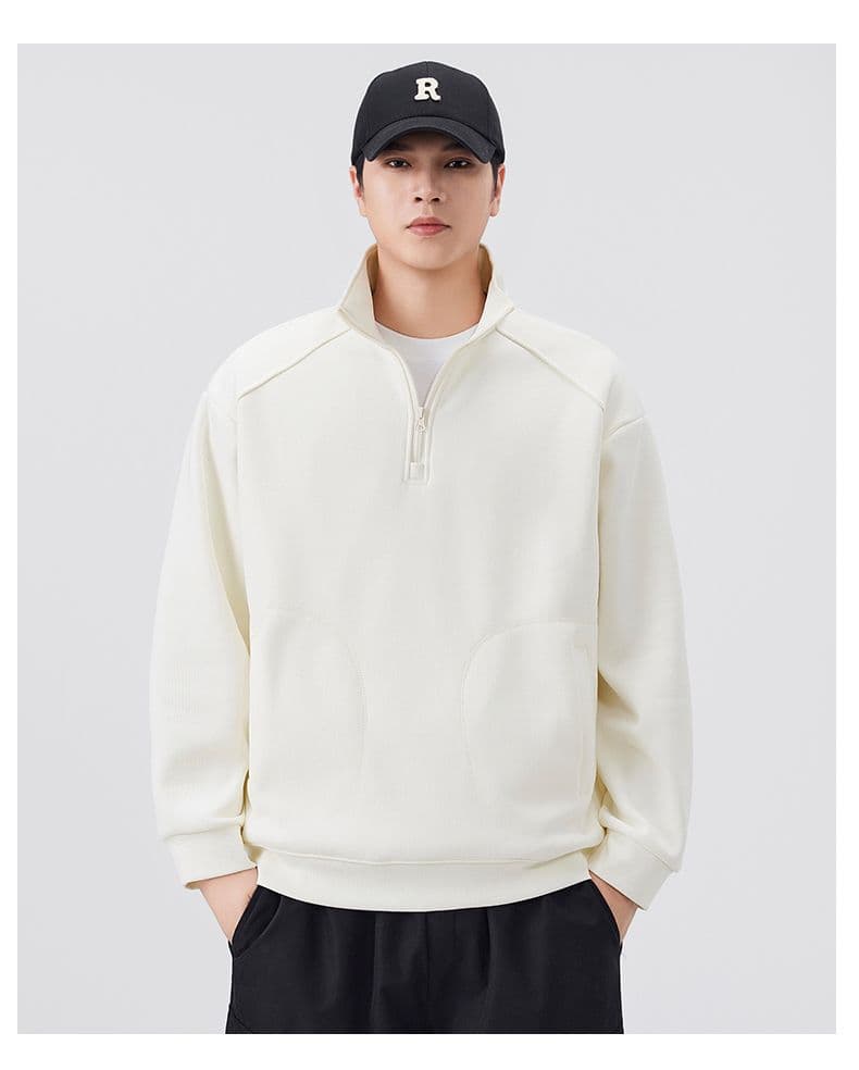 하프 지퍼 후드티 남자 겨울 보온 털이 있고 두꺼운 루즈핏 풀오버 스탠드 칼라 기본 셔츠 상세 이미지 15