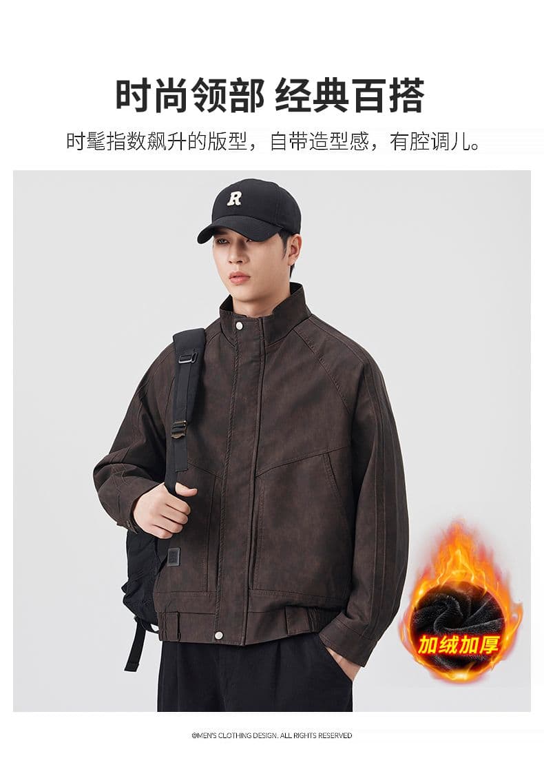 겨울 두꺼운 보온 아메리칸 재킷 레트로 가죽 재킷 털이 있는 재킷 남자 고급 센스 워싱 PU 가죽 악당 잘 생긴 상세 이미지 2